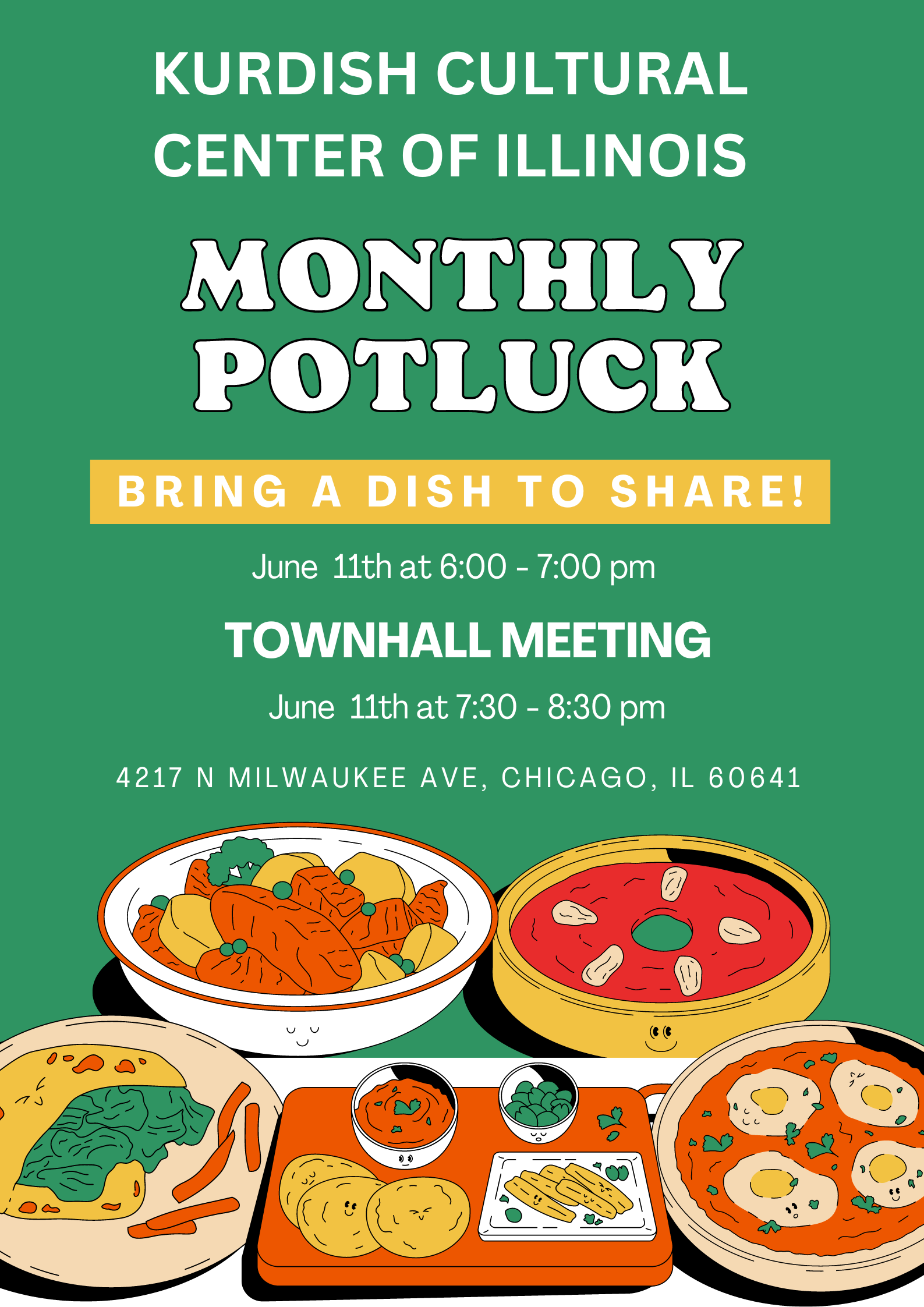 Green Retro Potluck Dinner Party Restaurant Poster